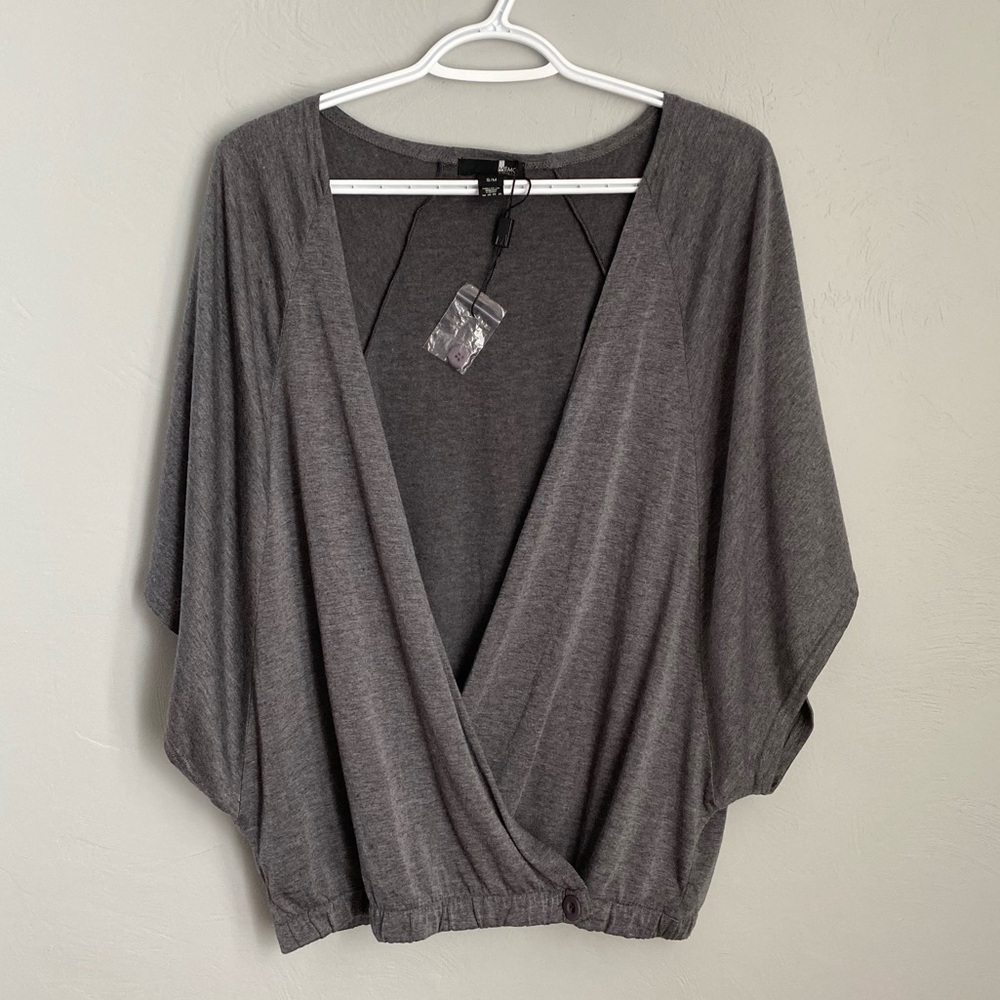 MEMO Grey Blouse with Gartered Bottom, Extra Button